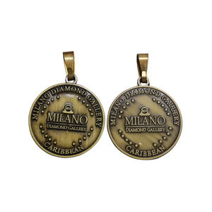 Two Milano Diamond Gallery Caribbean Souvenir Coin Pendants -San Juan-Grand Turk
